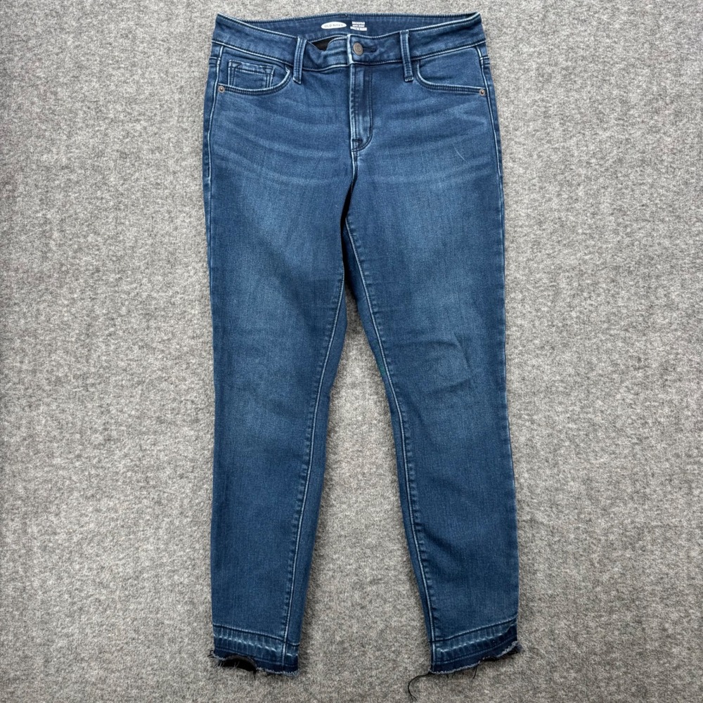 Old Navy Rockstar Super Skinny Built-In Warm Jeans Raw Hem Blue Womens 4 crop